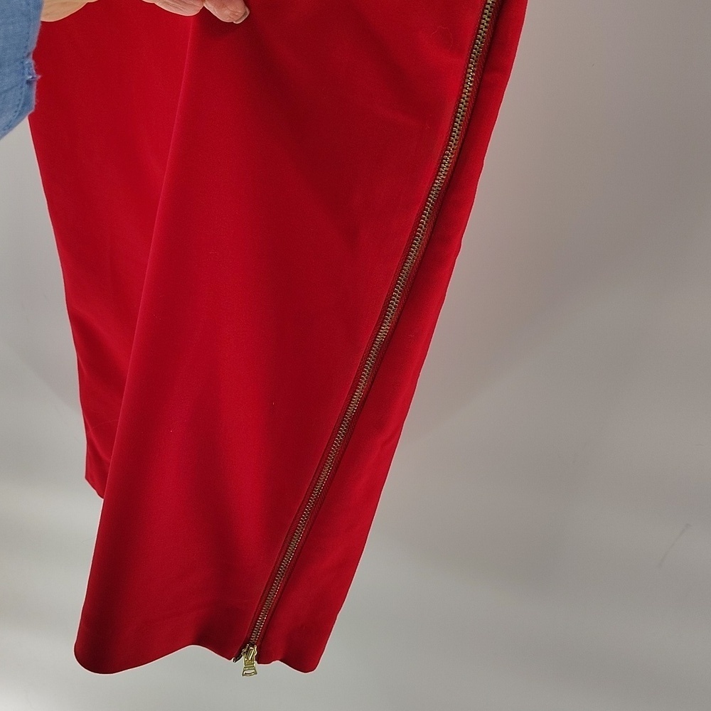 Express Classic Pencil Skirt Red Size 6 Adjustable Gold Zip Side - Picture 4 of 8